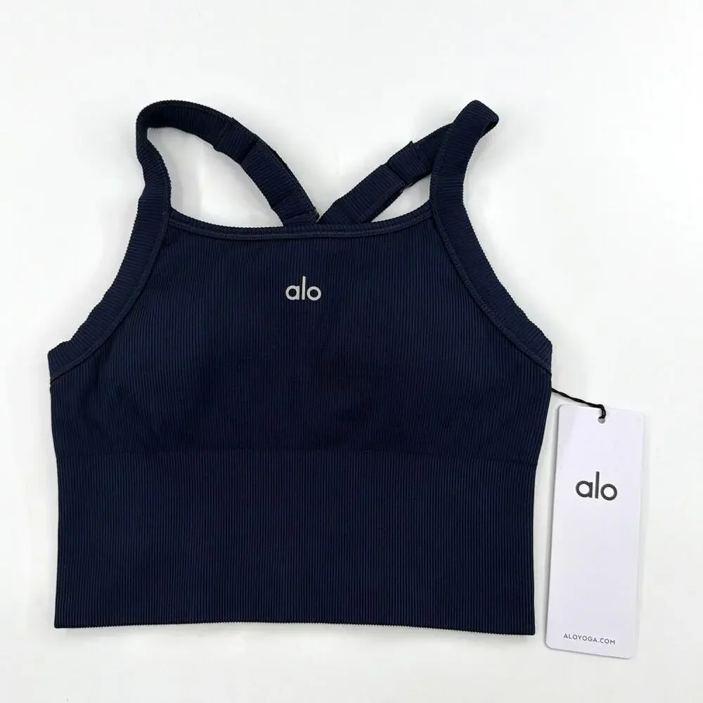 Alo Yoga Navy Seamless Ribbed Favorite Bra Tank Size XS